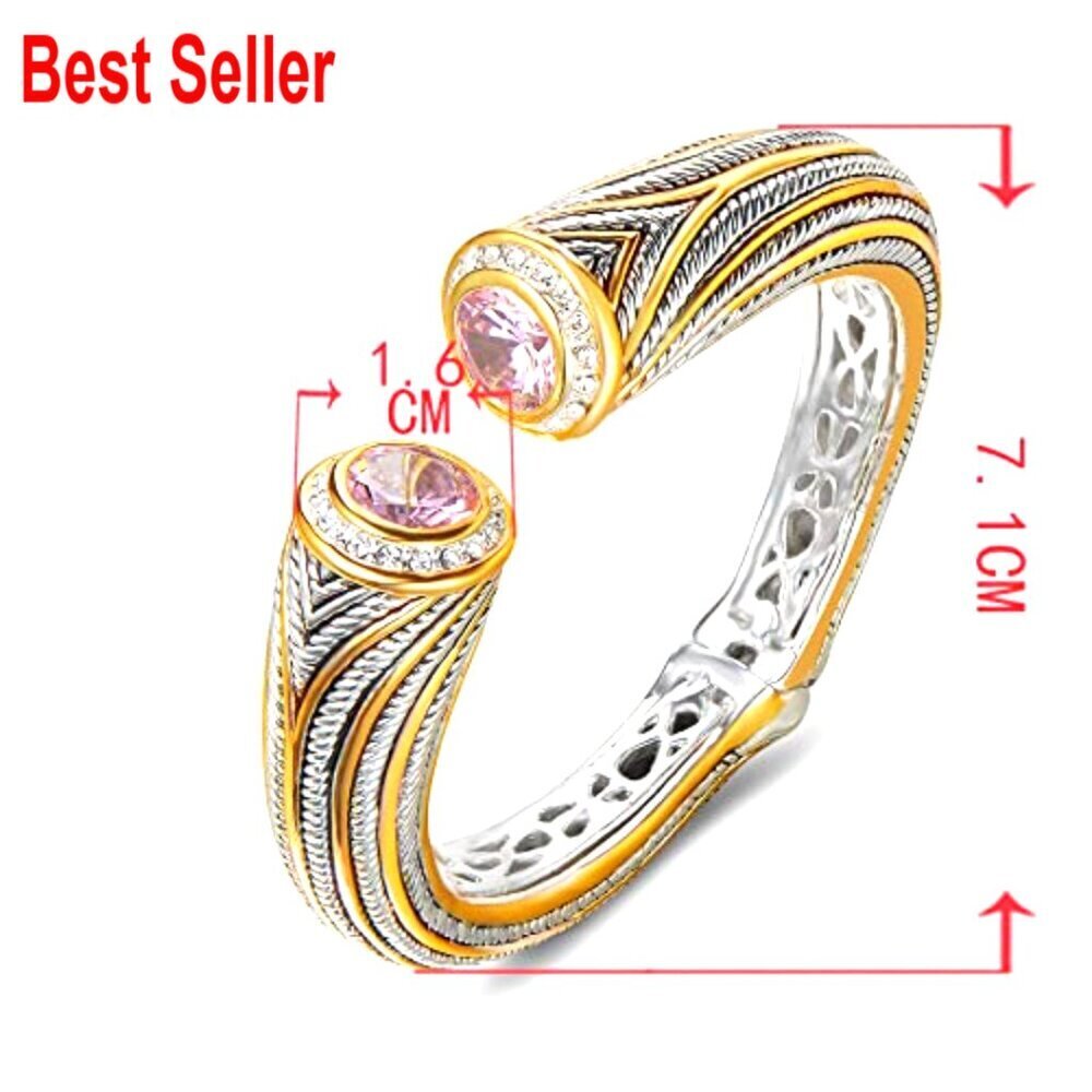 Multi Strand Twisted Wire Cable CZ Cuff Bangle, Spring Open Design - Picture 5 of 6